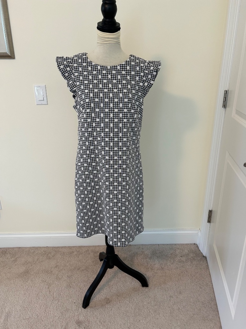 Eliza J Ruffle Sleeve Gingham Dot Shift Dress size 14